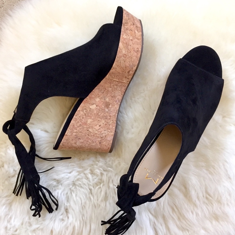 Marc Fisher Black Suede Platform Wedge Sandals - Picture 3 of 7